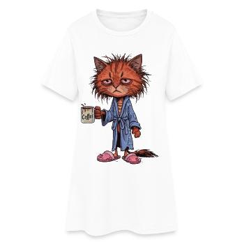 Chat Café Fatigué - Robe T-shirt Femme - blanc - Devant