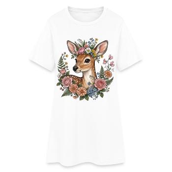 Deer Fawn Flowers Folk Festival Traditional Costumes Replacement Women - Women’s T-Shirt Dress - white - Front