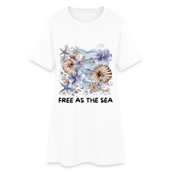 Motif de coquillages aquarelle et de fleurs côtières d’étoiles de mer - Robe T-shirt Femme - blanc - Devant