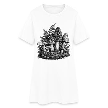 Vintage Forest Mushrooms Linocut - Women’s T-Shirt Dress - white - Front