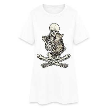 Squelette, Chat, Halloween - Robe T-shirt Femme - blanc - Devant