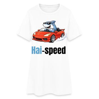 Haispeed | Cool cartoon shark in sports car - Women’s T-Shirt Dress - white - Front