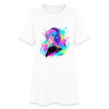 Fille aux écouteurs néon - Robe T-shirt Femme - blanc - Devant