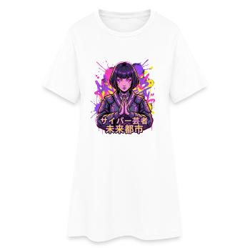 Cyber Geisha im Neonstadt - Frauen T-Shirt-Kleid - Weiß - Vorne