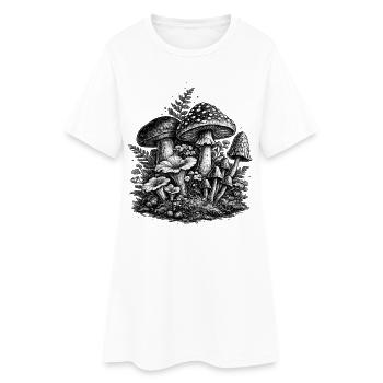 Linogravure vintage aux champignons forestiers - Robe T-shirt Femme - blanc - Devant