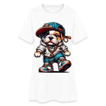 Hip Hop Bulldog Toutou Chiot Streetwear Produits dérivés - Robe T-shirt Femme - blanc - Devant