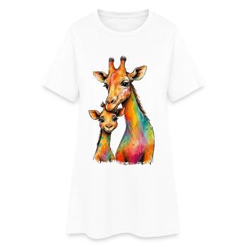 Maman girafe avec sa descendance - Robe T-shirt Femme - blanc - Devant