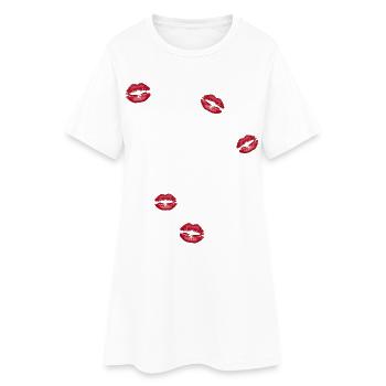Des lèvres partout embrassant des lèvres avec des imprimés de rouge à lèvres - Robe T-shirt Femme - blanc - Devant
