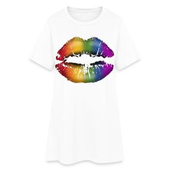 Lèvres embrassables avec du rouge à lèvres LGBTQ Rainbow - Robe T-shirt Femme - blanc - Devant