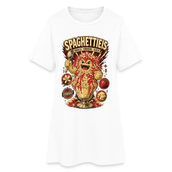 Spaghettieis Vanille Erdbeere Glück Shirt - Frauen T-Shirt-Kleid - Weiß - Vorne