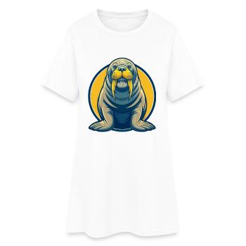 Walrus Kawaii Maskottchen Cartoon Clipart Logo Abzeichen - Frauen T-Shirt-Kleid - Weiß - Vorne