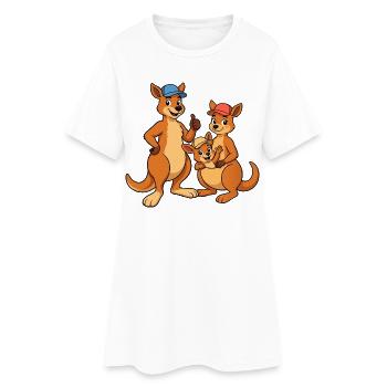 Trio de la Famille Kangourou à la Casquette - Robe T-shirt Femme - blanc - Devant