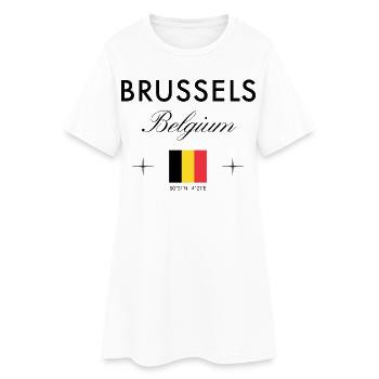 Bruxelles, Belgique, coordonnées, voyage, souvenir - Robe T-shirt Femme - blanc - Devant