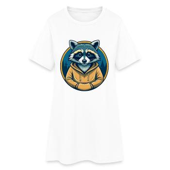 Raccoon Kawaii Mascot Cartoon Watercolor Clipart - Women’s T-Shirt Dress - white - Front