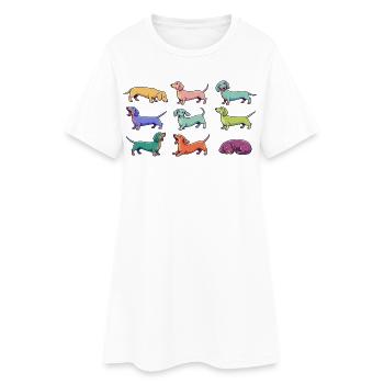Teckels colorés : Dachshund drôle de chiens de bande dessinée - Robe T-shirt Femme - blanc - Devant