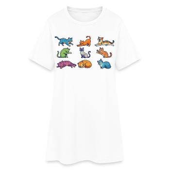 Colorful Cats: Cute Comic Kitten Pop Art - Women’s T-Shirt Dress - white - Front