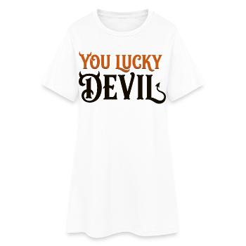 Du Glücklicher Teufel – Lustiges Teufels-Halloween-T-Shirt - Frauen T-Shirt-Kleid - Weiß - Vorne