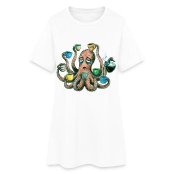 Un poulpe fatigué a besoin de café - Robe T-shirt Femme - blanc - Devant