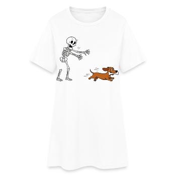 Halloween, Dackel, Skelett - Frauen T-Shirt-Kleid - Weiß - Vorne