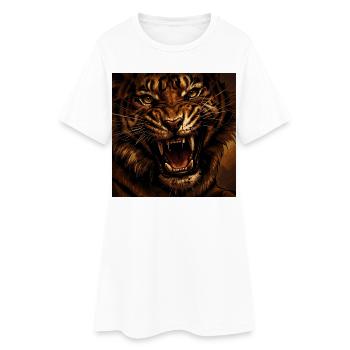Tiger Storm Roaring Fire Gaze - Women’s T-Shirt Dress - white - Front