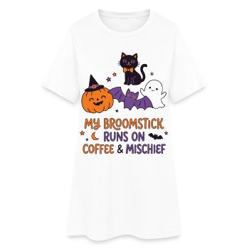 My Broomstick Runs On Coffee - Funny Halloween - Women’s T-Shirt Dress - white - Front