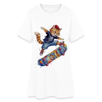 Cool skater cat on skateboard watercolor design - Women’s T-Shirt Dress - white - Front