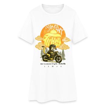 Café & Bar Tirkku – Goldwiesel auf dem Fahrrad - Frauen T-Shirt-Kleid - Weiß - Vorne