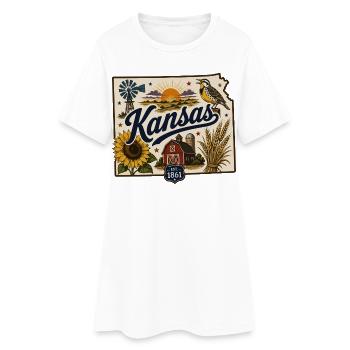 Kansas Sunflower State Vintage Reiseaufkleber - Frauen T-Shirt-Kleid - Weiß - Vorne