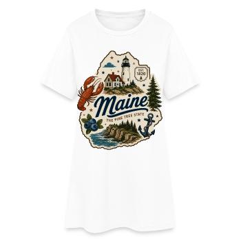 Maine Pine Tree State Vintage Coastal Sticker - Women’s T-Shirt Dress - white - Front