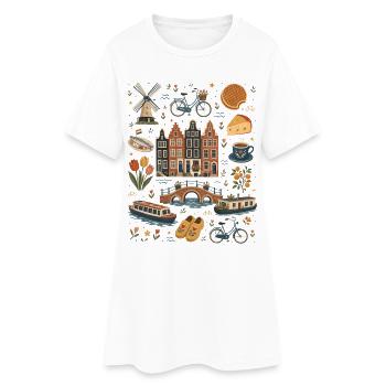 Niederlande | Grachten, Tulpen & Fahrrad - Frauen T-Shirt-Kleid - Weiß - Vorne