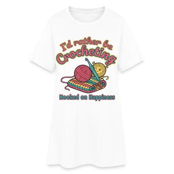 Ich würde lieber häkeln, süchtig nach Glück - Frauen T-Shirt-Kleid - Weiß - Vorne