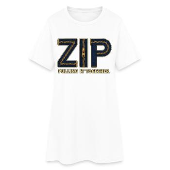 ZIP – Umarme alles | Ein Wortspiel mit einem Schloss - Frauen T-Shirt-Kleid - Weiß - Vorne