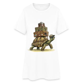 Lustige Reise Schildkröte mit Koffer Urlaubs Motiv - Frauen T-Shirt-Kleid - Weiß - Vorne