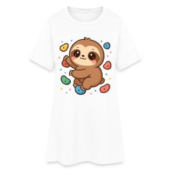 Süßes Kawaii Faultier beim Klettern & Bouldern - Frauen T-Shirt-Kleid - Weiß - Vorne
