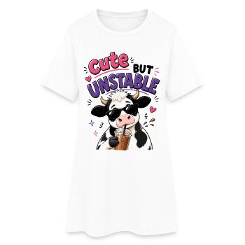 Süsse aber labile Kuh mit Eiskaffee - Frauen T-Shirt-Kleid - Weiß - Vorne