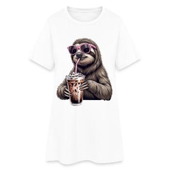 Faultier Eiskaffee  - Frauen T-Shirt-Kleid - Weiß - Vorne