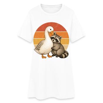 Gans und Waschbär - Frauen T-Shirt-Kleid - Weiß - Vorne