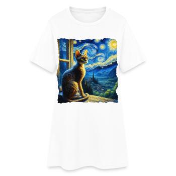 Devon Rex Starry Night - Frauen T-Shirt-Kleid - Weiß - Vorne