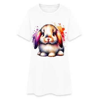Zwergwidder Kaninchen Motiv - Frauen T-Shirt-Kleid - Weiß - Vorne