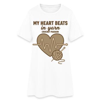 Mein Herz schlägt in Garn Gehäkelte Leidenschaft Lustig - Frauen T-Shirt-Kleid - Weiß - Vorne