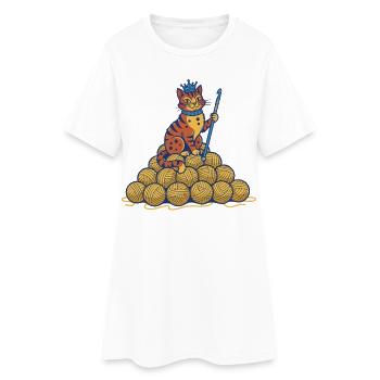 Crochet Cat Queen Lustiger Häkelgarnliebhaber-Stil - Frauen T-Shirt-Kleid - Weiß - Vorne
