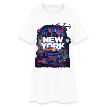 Neon New York Cityscape - Frauen T-Shirt-Kleid - Weiß - Vorne