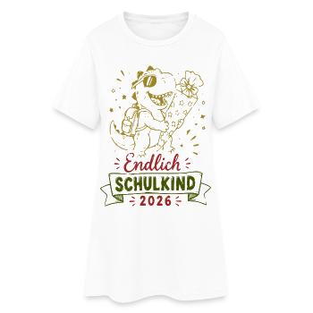 Endlich Schulkind 2026 Dino - Frauen T-Shirt-Kleid - Weiß - Vorne