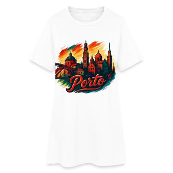 Porto Skyline Modern – Epische Stadtsilhouette - Frauen T-Shirt-Kleid - Weiß - Vorne