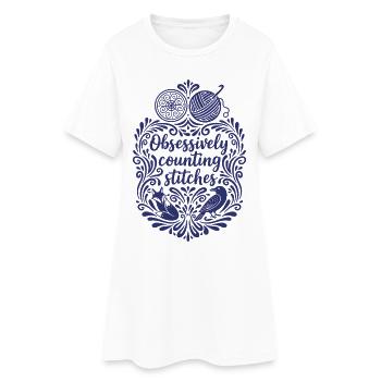 Obsessiv Maschen zählen, lustiger Häkelliebhaber - Frauen T-Shirt-Kleid - Weiß - Vorne