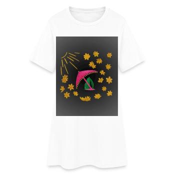 Goldene Blüten unter pinkem Strandschirm  - Frauen T-Shirt-Kleid - Weiß - Vorne