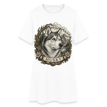 Husky im Vintage Stil mit Berglandschaft - Frauen T-Shirt-Kleid - Weiß - Vorne
