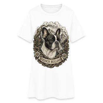 Französische Bulldogge im Vintage Stil - Frauen T-Shirt-Kleid - Weiß - Vorne