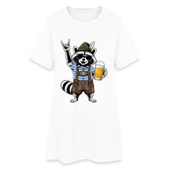 Waschbär in Lederhose mit Bier und Rockgruß - Frauen T-Shirt-Kleid - Weiß - Vorne