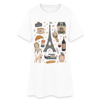 Paris | Eiffelturm, Café & Romantik - Frauen T-Shirt-Kleid - Weiß - Vorne